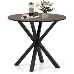 imageRound Dining Table 36 Vintage Coffee Table for 24 Mid Century Farmhouse Table with Pedestal Base ampamp Solid Wood Legs Walnut Wood Kitchen Table for Small Space Home Office Living RoomBrown