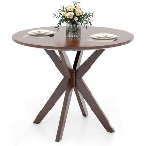 imageRound Dining Table 36 Vintage Coffee Table for 24 Mid Century Farmhouse Table with Pedestal Base ampamp Solid Wood Legs Walnut Wood Kitchen Table for Small Space Home Office Living RoomWalnut