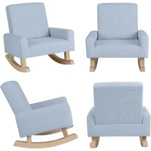 imageToddler Rocking Chair Kids Rocker Furniture with Comfy Thick Cushion ampamp Solid Wood Base Nursery Armchair Sofa for Bedroom Baby Room Suitable for 35 Years Old BlueBlue