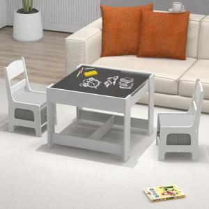imageToddler Table and Chair Set 3 in 1 Children Activity Table with Storage Drawer ampamp Reversible Tabletop Wooden Kids Table and Chair Set for Arts ampamp Crafts Snack Time Reading Natural  OrangeWhite  Grey