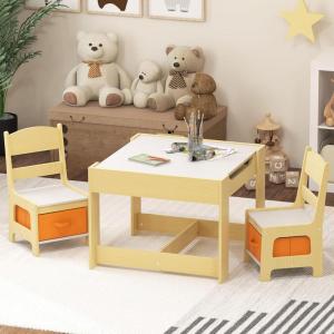 imageToddler Table and Chair Set 3 in 1 Children Activity Table with Storage Drawer ampamp Reversible Tabletop Wooden Kids Table and Chair Set for Arts ampamp Crafts Snack Time Reading Natural  OrangeNatural  Orange