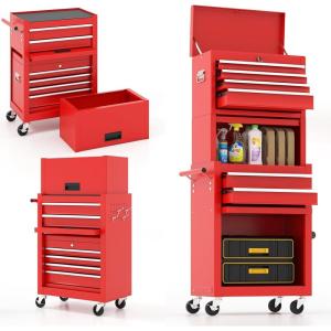 imageTool Chest 5Drawer Rolling Tool Storage Cabinet wAuto Locking System ampamp Lockable Wheels Detachable Top Tool Box Metal Tool Cart for Warehouse Garage Workshop Barbershop Repair Shop RedRed