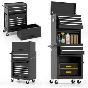 imageTool Chest 5Drawer Rolling Tool Storage Cabinet wAuto Locking System ampamp Lockable Wheels Detachable Top Tool Box Metal Tool Cart for Warehouse Garage Workshop Barbershop Repair Shop RedBlack