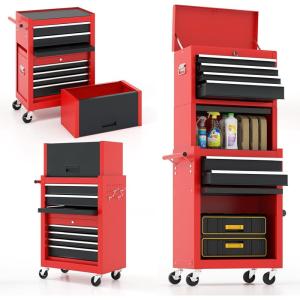 imageTool Chest 5Drawer Rolling Tool Storage Cabinet wAuto Locking System ampamp Lockable Wheels Detachable Top Tool Box Metal Tool Cart for Warehouse Garage Workshop Barbershop Repair Shop RedRedblack