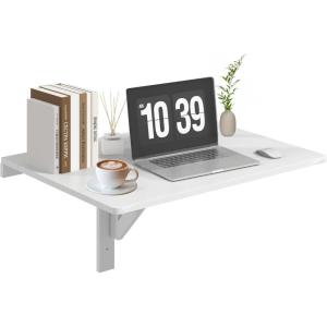 imageWallMounted Desk 315quot x 235quot Dual Folding Workbench DropLeaf Foldable Table SpaceSaving Folding Desk for Small Spaces Kitchen Laundry Room Home Office WhiteWhite