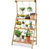 imageGRAFFY 3Tier Hanging Plant Stand Wooden Folding Plant Organizer w3 Display Racks ampamp Adjustable Hanging Bar Plant Flower Rack for Balcony Patio Garden Bathroom Home Office