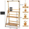 imageGRAFFY 3Tier Hanging Plant Stand Wooden Folding Plant Organizer w3 Display Racks ampamp Adjustable Hanging Bar Plant Flower Rack for Balcony Patio Garden Bathroom Home Office
