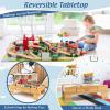 imageTrain Table 100Piece Wooden Kids Activity Table with Storage Drawer Tracks Trains Cars Train Track Set with Reversible Tabletop Train Table Set for Toddlers 35 Gift for Boys Girls