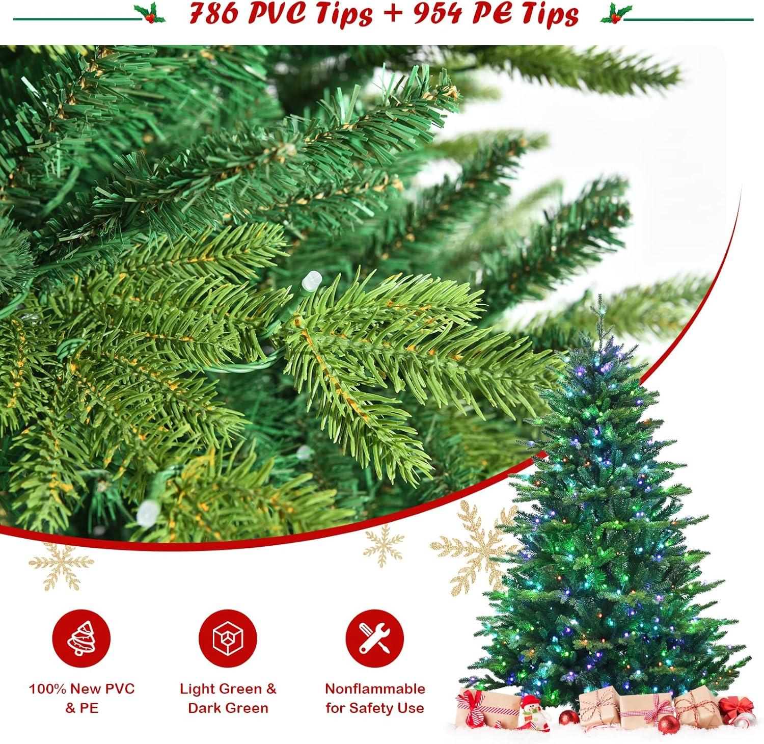 imagePrelit Artificial Christmas Tree 7FT 1740 Mixed Branch Tips with 540 LED Lights Color Control Changing Hinged Decoration Tree for Holiday Festival ampamp Party 7FT6ft