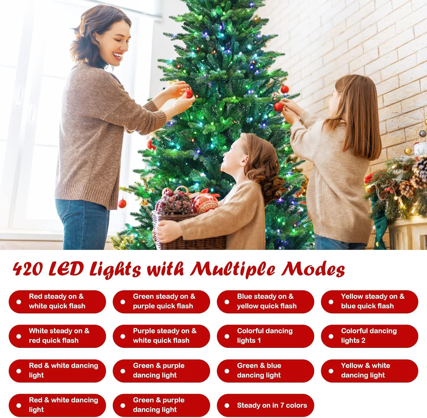 imagePrelit Artificial Christmas Tree 7FT 1740 Mixed Branch Tips with 540 LED Lights Color Control Changing Hinged Decoration Tree for Holiday Festival ampamp Party 7FT6ft