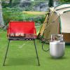 image2Burner Propane Camping Stove Portable Camp Grill wRoast Grill 3Sided Wind Screen Removable Leg Dual Control Knobs Outdoor Stove for BBQ Picnic 20000 BTU BlackRed