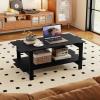 image2Tier Wooden Coffee Table 45L Modern Tea Table with Open Storage Shelf Easy Assembly Center Table for Living Room Home Office Bedroom Balcony Reception Room BlackBlack