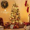 image5FT Prelit Artificial Christmas Tree Hinged Xmas Tree w 190 Warm White LED Lights 8 Modes 602 Branch Tips 26 Pine Cones ampamp 26 Clutters of Red Berries Metal Stand Easy Assembly 5FT5ft