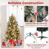 image5FT Prelit Artificial Christmas Tree Hinged Xmas Tree w 190 Warm White LED Lights 8 Modes 602 Branch Tips 26 Pine Cones ampamp 26 Clutters of Red Berries Metal Stand Easy Assembly 5FT5ft