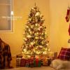 image5FT Prelit Artificial Christmas Tree Hinged Xmas Tree w 190 Warm White LED Lights 8 Modes 602 Branch Tips 26 Pine Cones ampamp 26 Clutters of Red Berries Metal Stand Easy Assembly 5FT6FT