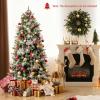 image5FT Prelit Artificial Christmas Tree Hinged Xmas Tree w 190 Warm White LED Lights 8 Modes 602 Branch Tips 26 Pine Cones ampamp 26 Clutters of Red Berries Metal Stand Easy Assembly 5FT6FT