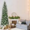 image75 FT Prelit Pencil Christmas Tree Artificial Snow Flocked Hinged Xmas Tree w 913 Branch Tips 350 Warm White LED Lights 75 Pine Cones Slim Skinny Christmas Tree for Home Shop ampamp Office9ft