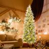 image75 FT Prelit Pencil Christmas Tree Artificial Snow Flocked Hinged Xmas Tree w 913 Branch Tips 350 Warm White LED Lights 75 Pine Cones Slim Skinny Christmas Tree for Home Shop ampamp Office7ft 6in