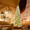 image75 FT Prelit Pencil Christmas Tree Artificial Snow Flocked Hinged Xmas Tree w 913 Branch Tips 350 Warm White LED Lights 75 Pine Cones Slim Skinny Christmas Tree for Home Shop ampamp Office6ft