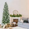 image75 FT Prelit Pencil Christmas Tree Artificial Snow Flocked Hinged Xmas Tree w 913 Branch Tips 350 Warm White LED Lights 75 Pine Cones Slim Skinny Christmas Tree for Home Shop ampamp Office7ft 6in