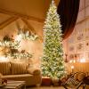 image75 FT Prelit Pencil Christmas Tree Artificial Snow Flocked Hinged Xmas Tree w 913 Branch Tips 350 Warm White LED Lights 75 Pine Cones Slim Skinny Christmas Tree for Home Shop ampamp Office9ft