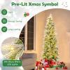 image75 FT Prelit Pencil Christmas Tree Artificial Snow Flocked Hinged Xmas Tree w 913 Branch Tips 350 Warm White LED Lights 75 Pine Cones Slim Skinny Christmas Tree for Home Shop ampamp Office7ft 6in