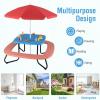 image8 Person Kids Picnic Table Kids Outdoor Table and Chairs Set with Removable Umbrella 4 Builtin Benches HDPE Top ampamp Metal Frame Kids Outdoor Table for Patio Garden Backyard CoffeeBlueBluered