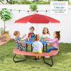 image8 Person Kids Picnic Table Kids Outdoor Table and Chairs Set with Removable Umbrella 4 Builtin Benches HDPE Top ampamp Metal Frame Kids Outdoor Table for Patio Garden Backyard CoffeeBlueBluered