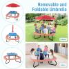 image8 Person Kids Picnic Table Kids Outdoor Table and Chairs Set with Removable Umbrella 4 Builtin Benches HDPE Top ampamp Metal Frame Kids Outdoor Table for Patio Garden Backyard CoffeeBlueBluered