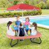 image8 Person Kids Picnic Table Kids Outdoor Table and Chairs Set with Removable Umbrella 4 Builtin Benches HDPE Top ampamp Metal Frame Kids Outdoor Table for Patio Garden Backyard CoffeeBlueBluered