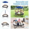 image8 Person Kids Picnic Table Kids Outdoor Table and Chairs Set with Removable Umbrella 4 Builtin Benches HDPE Top ampamp Metal Frame Kids Outdoor Table for Patio Garden Backyard CoffeeBlueCoffeeblue