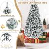 imageArtificial Christmas Tree 75ft Snow Flocked Hinged Pine Tree with 1010 Branch Tips ampamp 450 Warm LED Lights Portable Metal Base Perfect Xmas Decoration for Home Office Party 75ft6ft