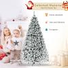 imageArtificial Christmas Tree 75ft Snow Flocked Hinged Pine Tree with 1010 Branch Tips ampamp 450 Warm LED Lights Portable Metal Base Perfect Xmas Decoration for Home Office Party 75ft9ft