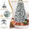 imageArtificial Christmas Tree 75ft Snow Flocked Hinged Pine Tree with 1010 Branch Tips ampamp 450 Warm LED Lights Portable Metal Base Perfect Xmas Decoration for Home Office Party 75ft7ft 6in