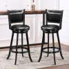 imageBar Stools Set of 2 360Swivel Accent Wooden Island Chairs with Back Leather Upholstered Cushioned Seat Counter Height Bar Stools for Kitchen Dining Room Brown 24quot HeightBlack