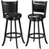 imageBar Stools Set of 2 360Swivel Accent Wooden Island Chairs with Back Leather Upholstered Cushioned Seat Counter Height Bar Stools for Kitchen Dining Room Brown 24quot HeightBlack