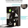 imageGRAFFY Modern Black WallMounted Folding Desk 24quot x 34quot x 575quot L x W x H MultiFunction Table with Storage Shelves ampamp Hooks Computer Desk Laptop Workstation Home OfficeBrown