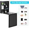 imageGRAFFY Modern Black WallMounted Folding Desk 24quot x 34quot x 575quot L x W x H MultiFunction Table with Storage Shelves ampamp Hooks Computer Desk Laptop Workstation Home OfficeBlack