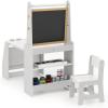 imageKids Art Table and Chair Set Toddler Art Table with Double Sided Easel Chalkboard ampamp Whiteboard Paper Roll 2Tier Bookshelf ampamp 2 Open Shelves Kids Craft Table for Drawing Writing NaturalGrey