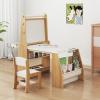 imageKids Art Table and Chair Set Toddler Art Table with Double Sided Easel Chalkboard ampamp Whiteboard Paper Roll 2Tier Bookshelf ampamp 2 Open Shelves Kids Craft Table for Drawing Writing NaturalNatural