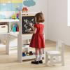 imageKids Art Table and Chair Set Toddler Art Table with Double Sided Easel Chalkboard ampamp Whiteboard Paper Roll 2Tier Bookshelf ampamp 2 Open Shelves Kids Craft Table for Drawing Writing NaturalGrey
