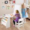imageKids Art Table and Chair Set Toddler Art Table with Double Sided Easel Chalkboard ampamp Whiteboard Paper Roll 2Tier Bookshelf ampamp 2 Open Shelves Kids Craft Table for Drawing Writing NaturalGrey