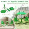 imageKids Picnic Table Kids Outdoor Table with 2 Folding Chairs Removable ampamp Height Adjustable Umbrella Cute Animal Theme Children Outdoor Furniture for Patio Garden Backyard Green FrogGreen Frog