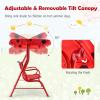 imageKids Porch Swing 2Seater Outdoor Lounge Chair with Adjustable Canopy ampamp Safety Belts Metal Stand Hanging Swing Bench Patio Swing for Backyard Patio Lawn Garden Blue FlamingoRed Ladybug