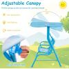 imageKids Porch Swing 2Seater Outdoor Lounge Chair with Adjustable Canopy ampamp Safety Belts Metal Stand Hanging Swing Bench Patio Swing for Backyard Patio Lawn Garden Blue FlamingoBlue Flamingo