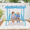 imageKids Porch Swing 2Seater Outdoor Lounge Chair with Adjustable Canopy ampamp Safety Belts Metal Stand Hanging Swing Bench Patio Swing for Backyard Patio Lawn Garden Blue FlamingoBlue Flamingo