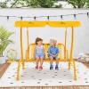 imageKids Porch Swing 2Seater Outdoor Lounge Chair with Adjustable Canopy ampamp Safety Belts Metal Stand Hanging Swing Bench Patio Swing for Backyard Patio Lawn Garden Blue FlamingoYellow Alligator