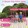 imageKids Porch Swing 2Seater Outdoor Lounge Chair with Adjustable Canopy ampamp Safety Belts Metal Stand Hanging Swing Bench Patio Swing for Backyard Patio Lawn Garden Blue FlamingoPink Mermaid