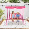 imageKids Porch Swing 2Seater Outdoor Lounge Chair with Adjustable Canopy ampamp Safety Belts Metal Stand Hanging Swing Bench Patio Swing for Backyard Patio Lawn Garden Blue FlamingoPink Mermaid