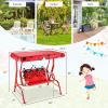 imageKids Porch Swing 2Seater Outdoor Lounge Chair with Adjustable Canopy ampamp Safety Belts Metal Stand Hanging Swing Bench Patio Swing for Backyard Patio Lawn Garden Blue FlamingoRed Ladybug